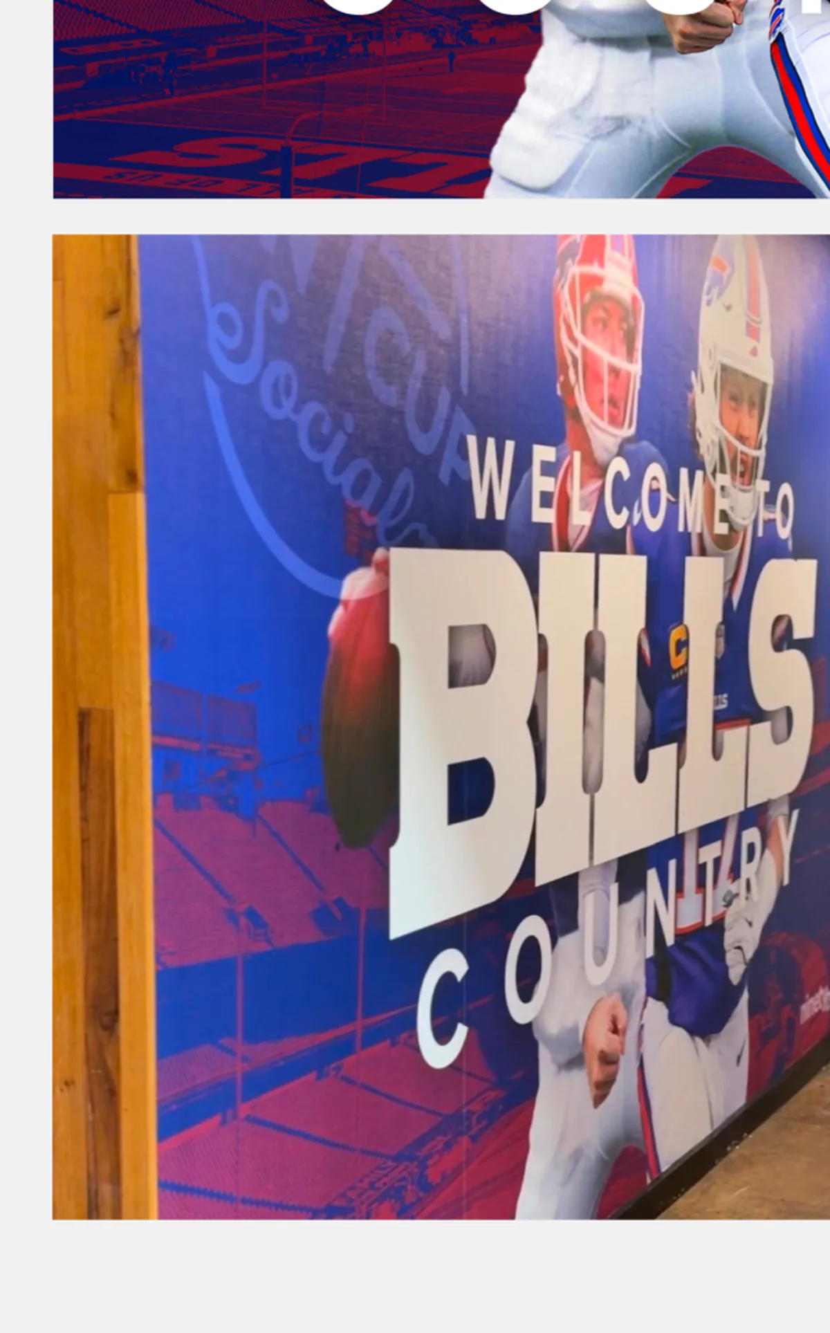 Tin Cup Social Buffalo Bills mural installed in venue hallway by ninety two